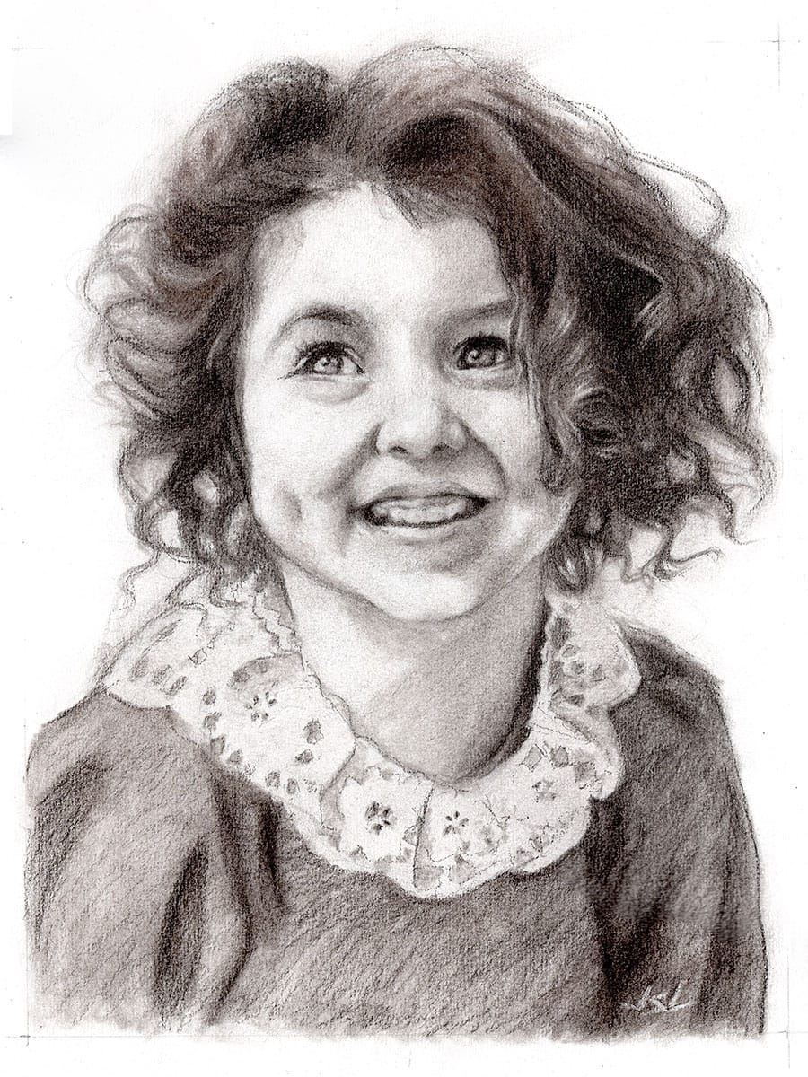 Galerie de dessins de Jean-Sylvain Lapouge – portrait au fusain d'une petite fille